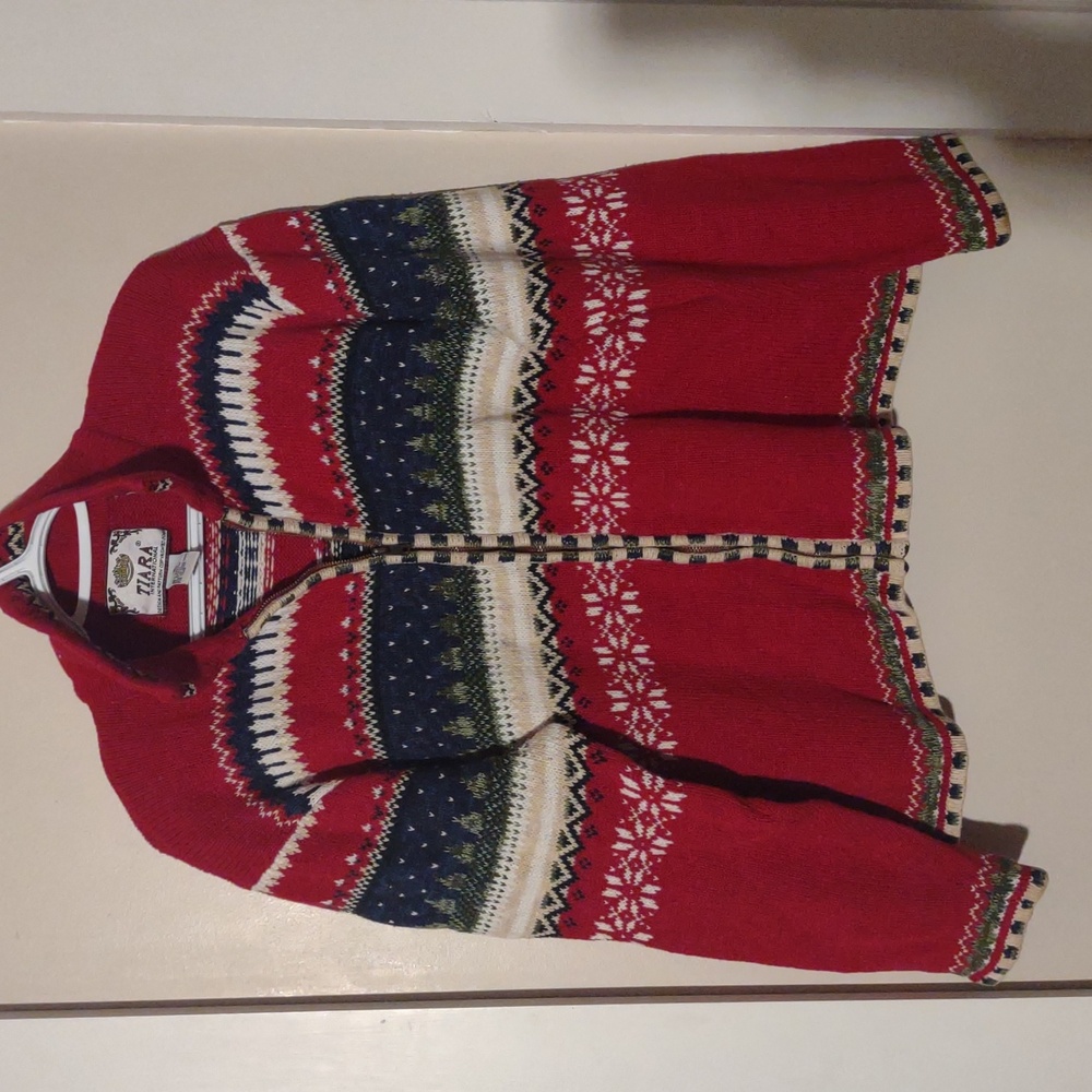Vintage Tiara‎ womens Large Multicolor Full Zip Holiday Sweater
